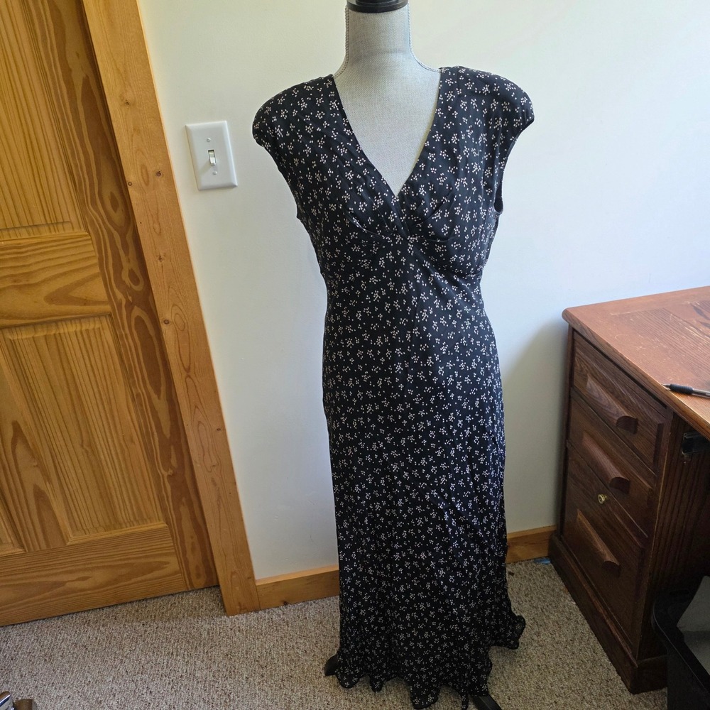 Vintage 90s Butter Mom Floral Maxi Dress Black Jones Wear 14 Monica Geller